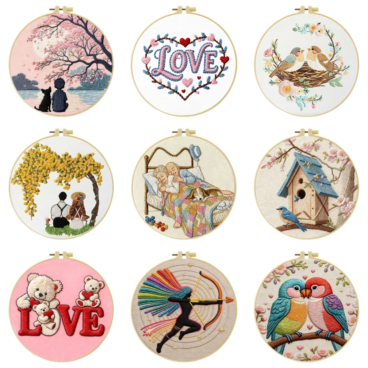Neues DIY-Stickerei-Starterset für Anfänger, Heim-Näh- und Handarbeits-Set, Stickerei-Set, Liebesgeschenk-Muster, handgemachte Dekoration