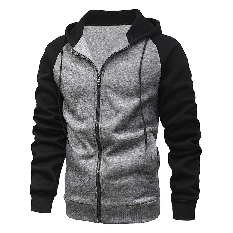 Autumn/Winter New Coat Color blocked Zipper cardigan with Velvet Hoodie Men's Large Casual Hoodie Men's Wear