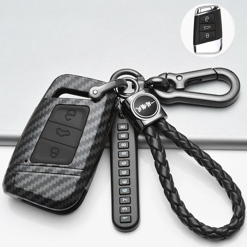 

Carbon Fiber Car Key Case Full Cover For Volkswagen VW Tiguan MK2 Magotan Passat B8 CC 2017 2018 For Skoda Superb A7 keychain