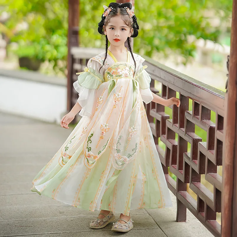 

2024 New Hanfu Children's Dress Spring Dress Chinese Style Super Immortal Ancient Embroidery Girl Cosplay Hanfu Dress