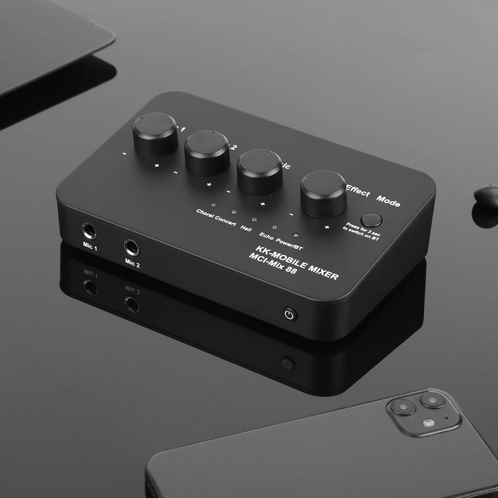 Digital Audio Sound Karaoke Machine 3.5mm AUX BT Connection Dual Mic Inputs Karaoke Sound Mixer for Karaoke Smart TV PC Speaker