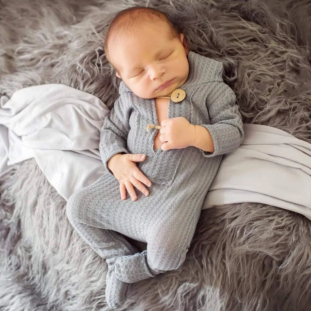

Baby Romper Knitted Hooded Newborn Photography Prop Overalls Footed Jumpsuit Infant Photography Clothing Baby Shooting Clothes
