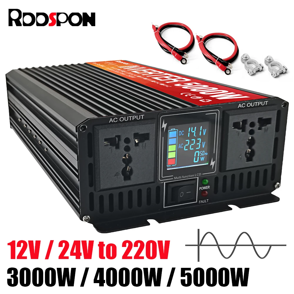 

RDDSPON Pure Sine Wave Inverter 3000W 4000W 5000W Double Socket LCD Display DC 12V 24V To AC 220V Voltage Converter Power Supply