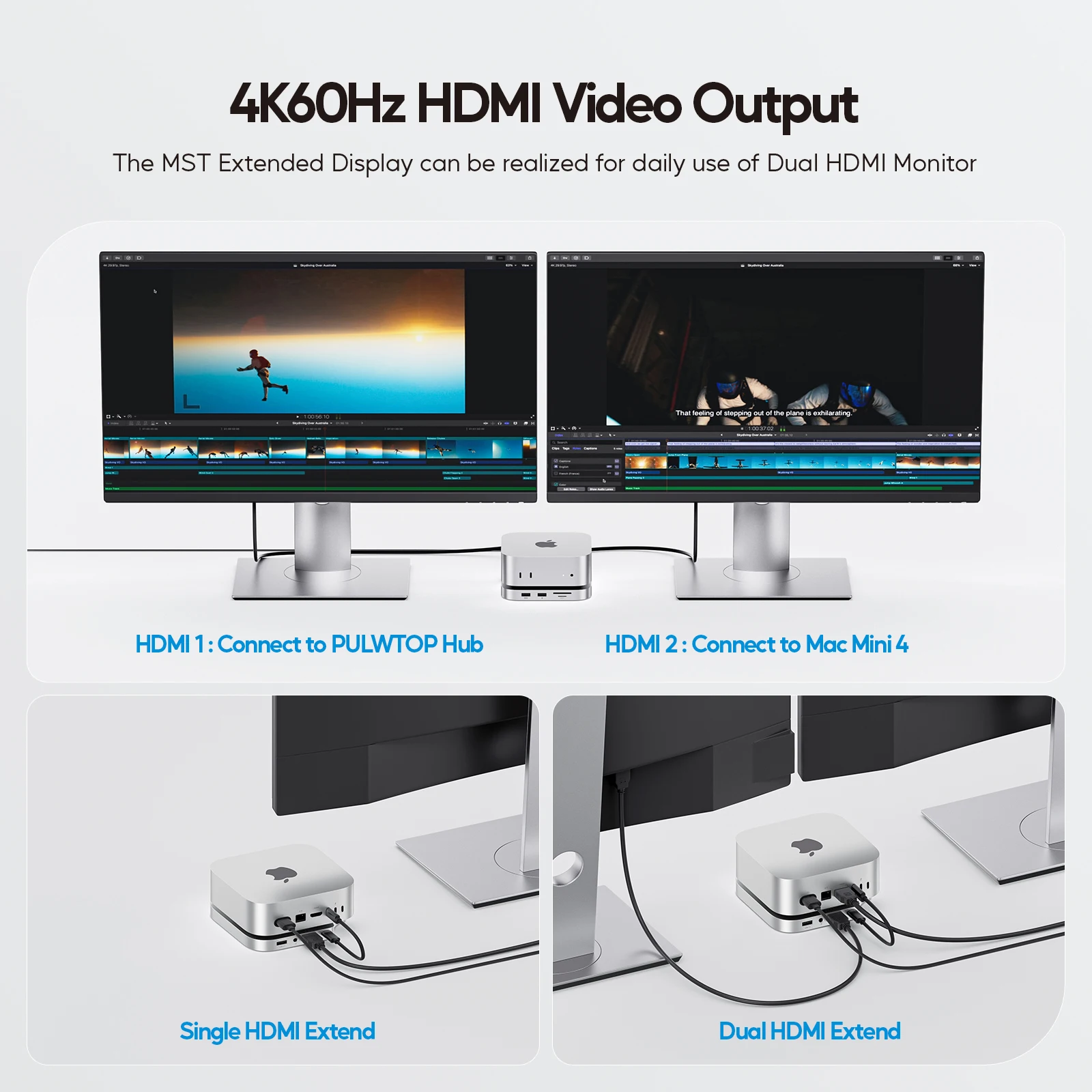 PULWTOP Mac Mini M4 Hub Stand with M.2 SSD Enclosure, with HDMI 4K 60Hz,  USB C Hub Accesorios for Mac Mini 2024 M4 Pro 4