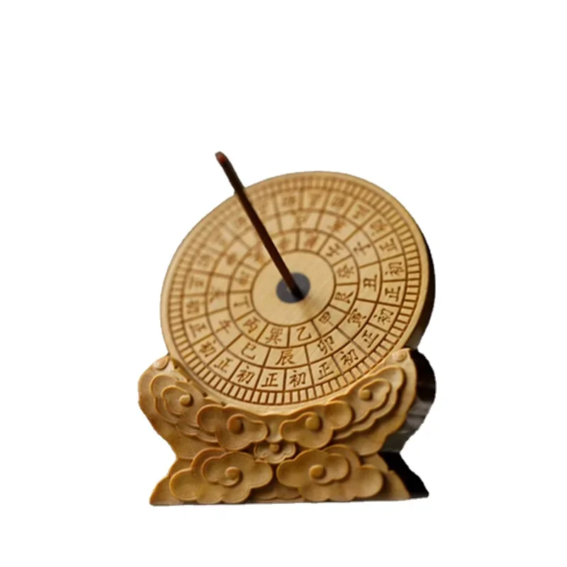 ~L Boxwood carved solid wood carved wooden compass sun clock timer imitation Forbidden City sundial ornaments incense plug.