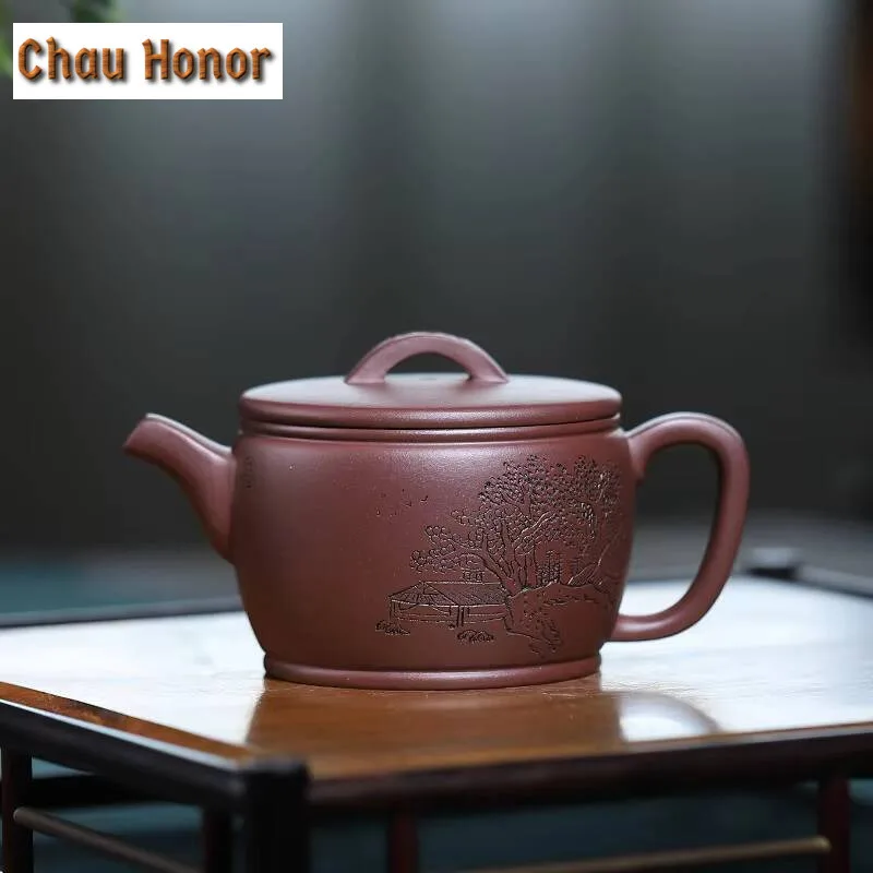 190ml Classic Yixing  Raw Ore Purple Clay Teapot Hand Carved Household Puer Kungfu Tea Set Accessories Customized Drinkware Gift
