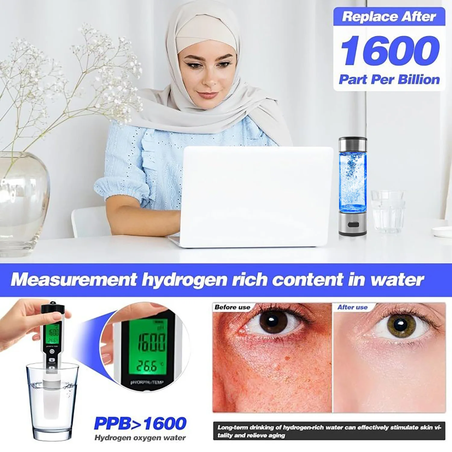 400ml Portable Hydrogen Water Bottle Quality Filter ion Hydrogen Water Antioxidant Lonizer Improve Quality in 3 Minutes