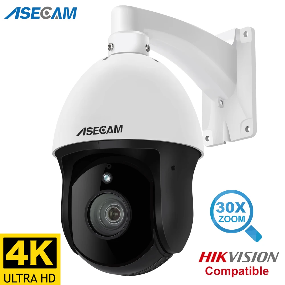 8MP 4K IP Camera Outdoor PTZ 30X Optical Zoom CCTV Onvif H.265 Dome POE Vehicle Detection Security Camera Hikvision Compatible