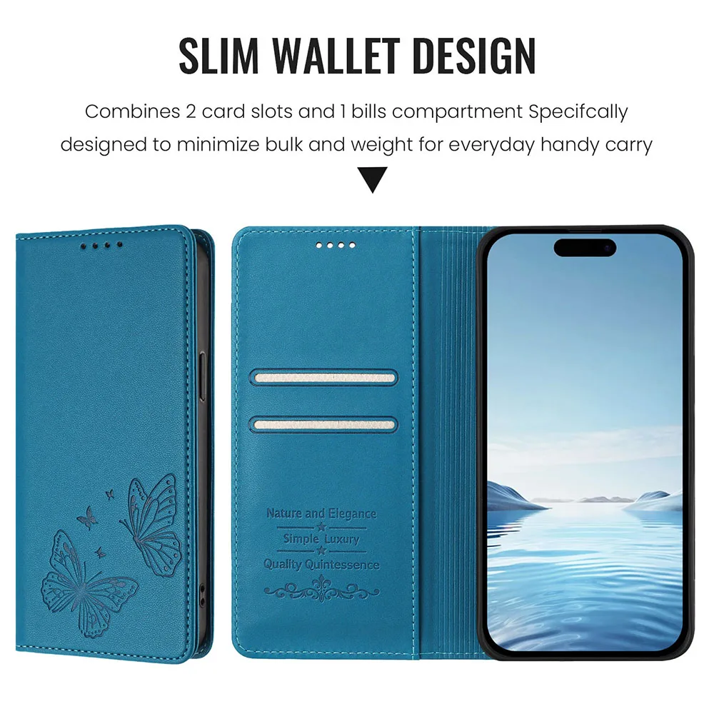 Magnetic Flip Leather Wallet Case with Butterfly Flower Design