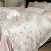 Butterfly Embroidery Luxury Bedding Set 800TC Lyocell Bamboo Fiber Soft Silky Duvet Cover Flat/Fitted Bed Sheet Pillowcases 4Pcs 1
