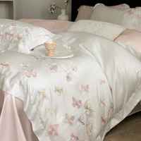 Butterfly Embroidery Luxury Bedding Set 800TC Lyocell Bamboo Fiber Soft Silky Duvet Cover Flat/Fitted Bed Sheet Pillowcases 4Pcs 1