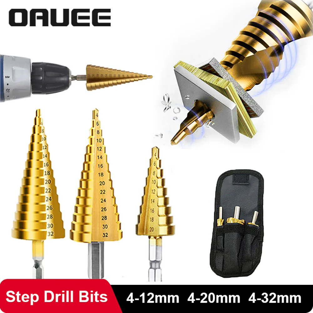 3PCS HSS Straight Groove Step Drill Bit 4-32/4-20/4-12mm Titanium Coated Wood Metal Hole Cutter Core Tapered Drilling Power Tool |