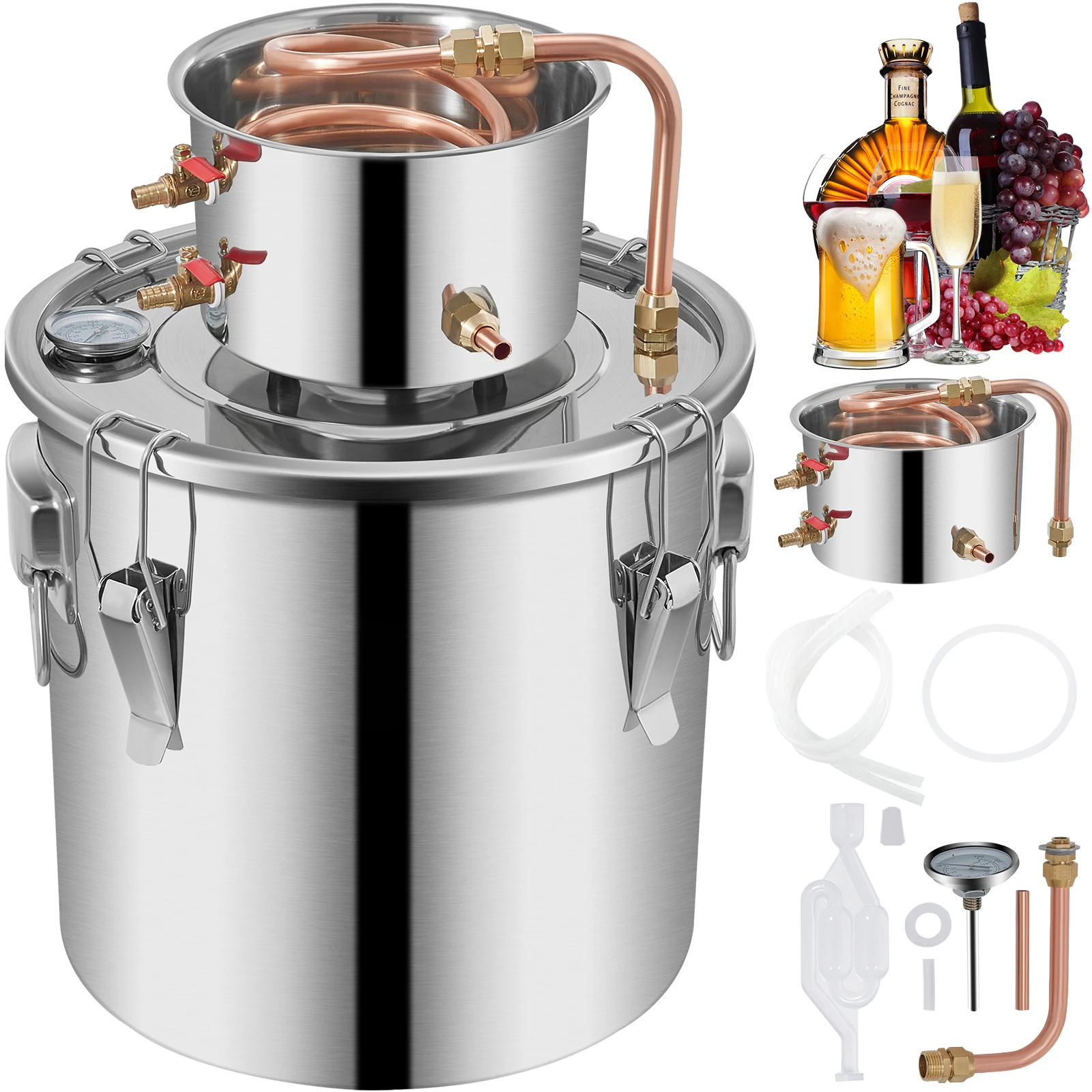 3 5 8 Gal Alcohol Distiller Alambic Moonshine Still Stainless Copper DIY Home Brew Water Wine Essential Oil Brewing Kit stainless steel distiller
