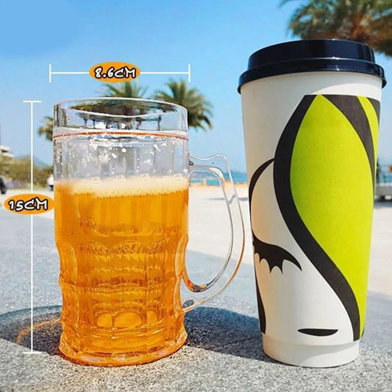 Creative Cool Double-layered Fake Beer Glass Thickened Cup with Handgrip Transparent Mugs Teasing Supplies 450ml glass cup heat resistant coffee glass cup heat resistant glass cup glass water cup