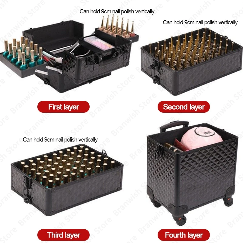 Professional Beauty Makeup Train Case Travel Trolley Cosmetic Case For Nail Manicure Portable Makeup Organizer Makeup Carrier 4
