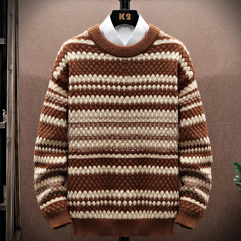 

Свитшот мужской с круглым вырезом, трикотажный пуловер в полоску, винтажная уличная одежда в стиле Харадзюку, в стиле High Street, Осень-зима