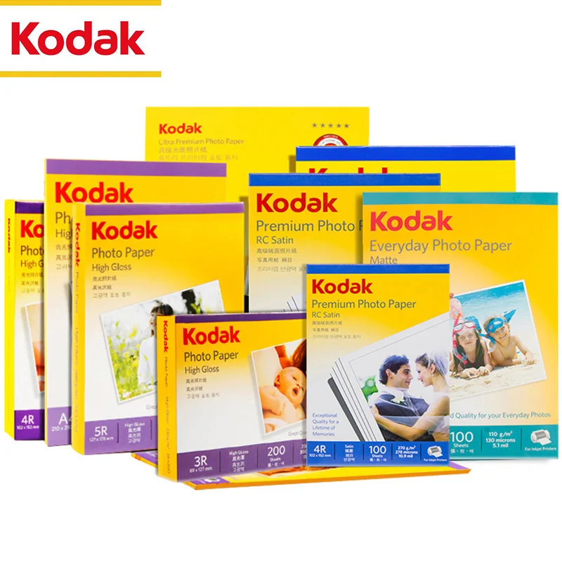 Original KODAK Printer Paper 20/50/100/200 A3/A4/A6 Photo Letter Size Sheets Inkjet Instant Dry And Water Resistant RC HighGloss