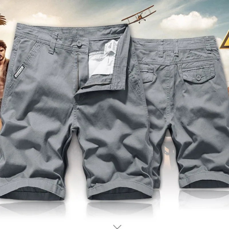 

Шорты-карго мужские в стиле милитари, свободные рабочие брюки-комбинезон на молнии, с несколькими карманами, длина до колена, лето