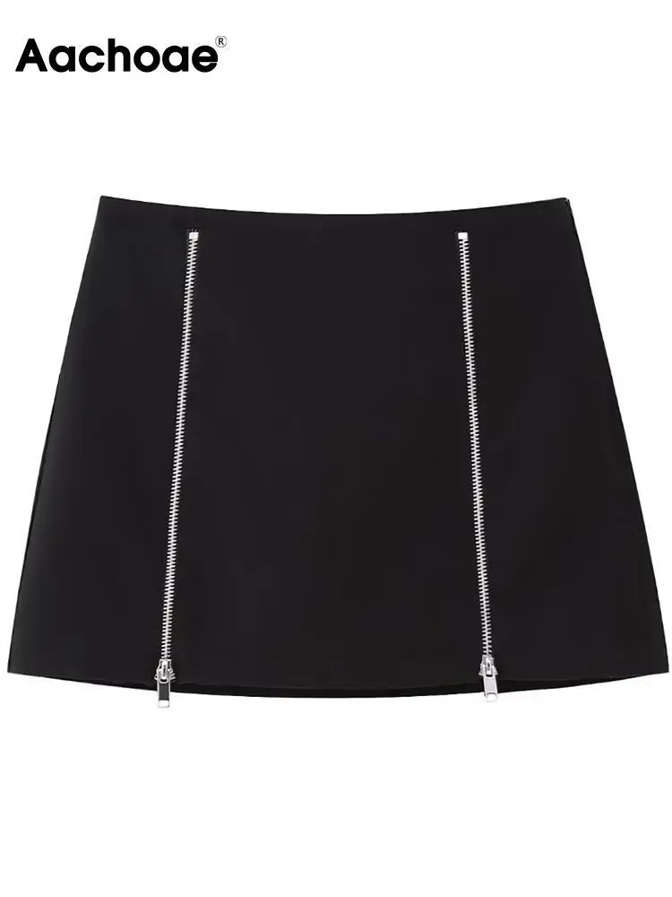 

Aachoae Summer Casual Solid Color Mini Skirt Shorts Women Fashion High Waist Zipper Fly Skirts Ladies Basic A Line Skirts