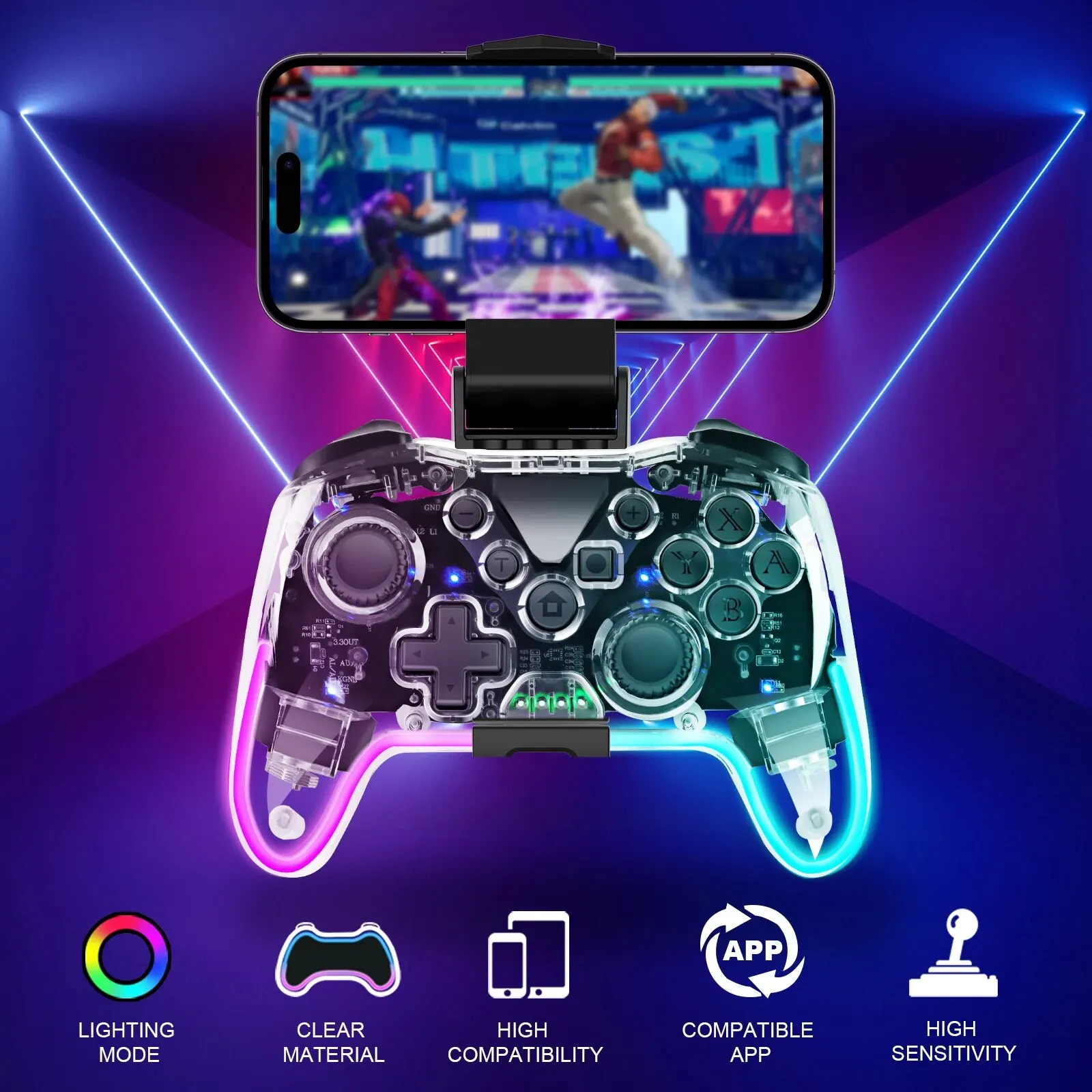 Gaminja Mg35 Wireless Gamepad Rgb Light Bluetooth Controller Per Nintendo Switch Ps3 Smart Phone Pc Joystick Con Supporto Per Telefono