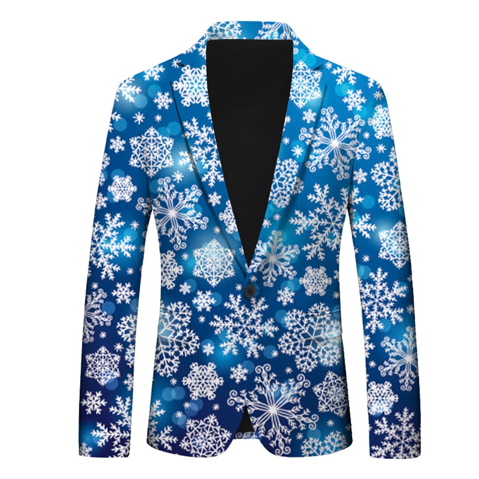 Snowflake Print Men's Christmas Blazer Jackets Pocket Lapel Slim Fit Button Up Suit Coat Party Wear for Wedding