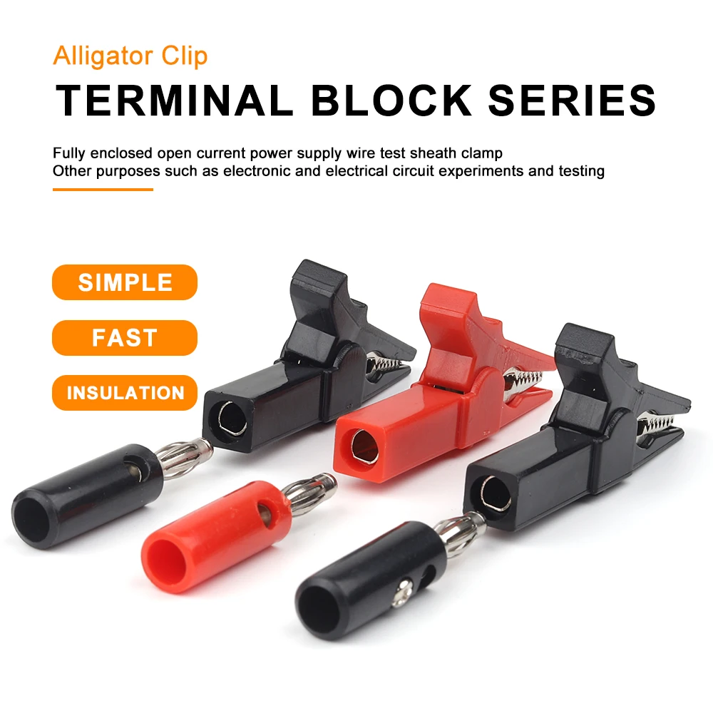 55mm Alligator Clip Banana Plug Test Probes 4pcs/Set 4mm Banana Plug Cable Clips Red + Black Test Accessories