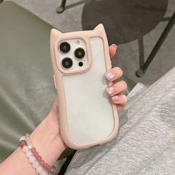 Adorable 3D Cat Ear Transparent Phone Case - Cartoon Lovely Shockproof Clear Cover - iPhone 12 Pro (Pink)