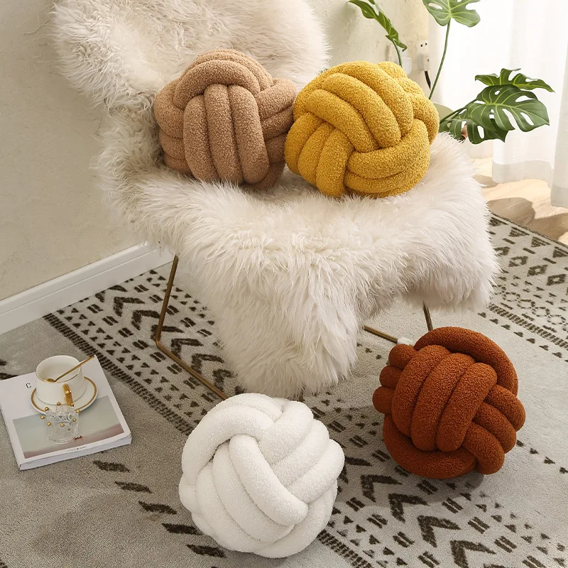 Knot Ball Round Throw Pillows Home Decor Soft Couch Bench Cushion Velvet Knot Pillows on Lounge Chair Backrest Pad Throw