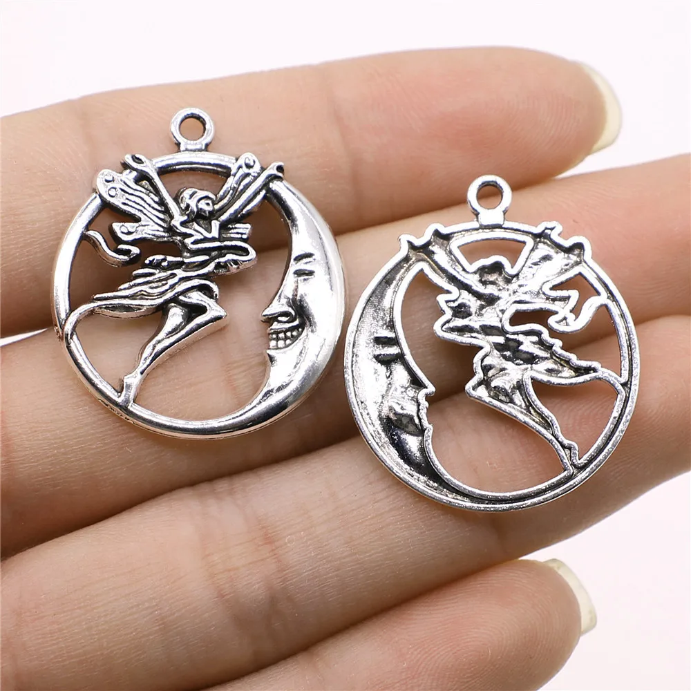 10pcs Moon Charms For Jewelry Making Antique Bronze Silver Color Pendants Making DIY Handmade Tibetan Finding Jewelry 