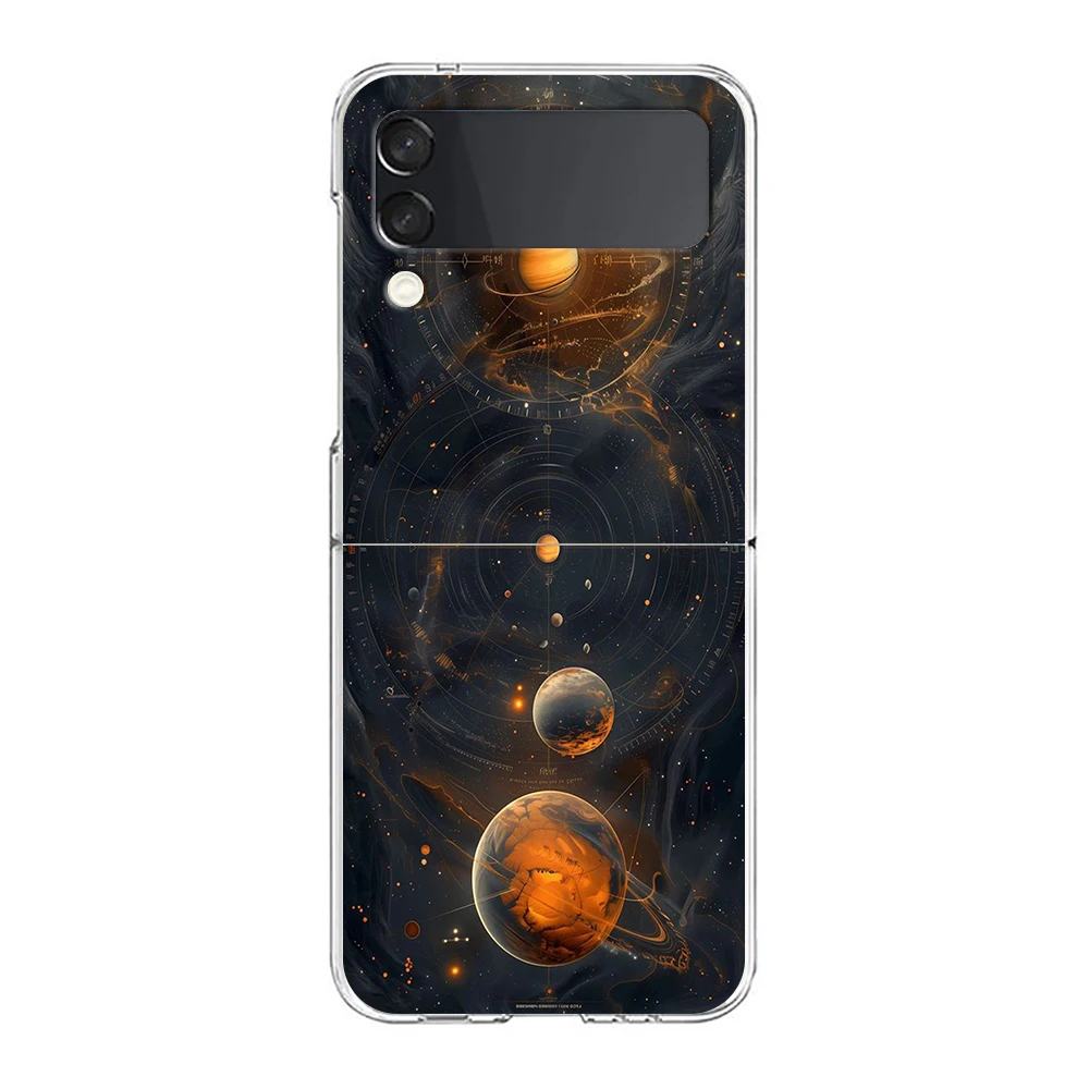 Celestial Space-Themed Hard Folding Clear Phone Case - Durable PC Bumper with Earth and Stars Design