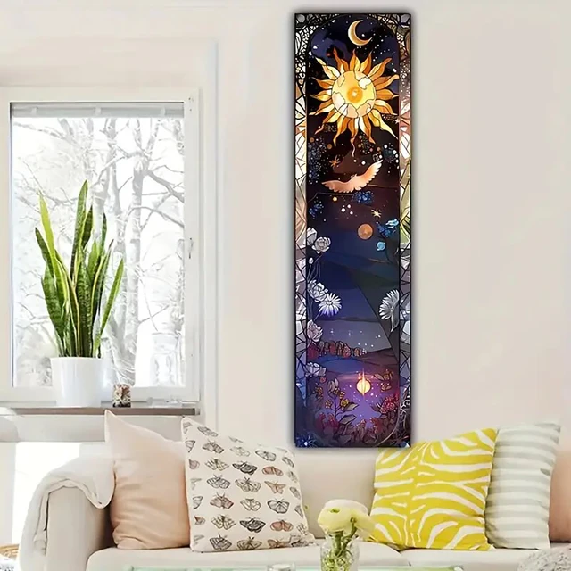Plantes florales tableau tapisserie verticale soleil et lune tenture murale référence illustration art botanique tapisserie fleurs décor à la maison 3