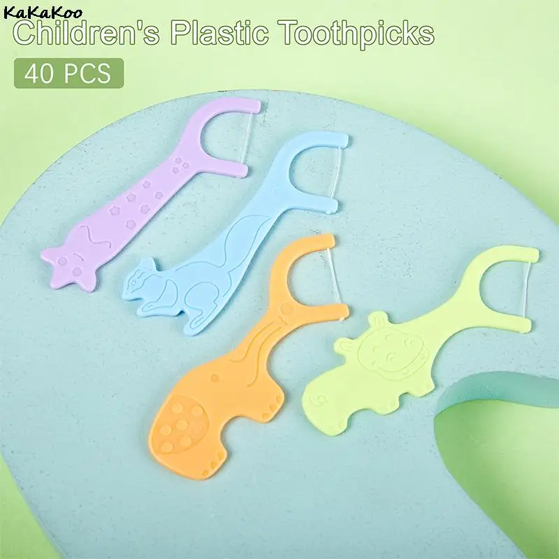

Sdotter Dental 40Pcs Children's Dental Floss Four Cartoon Animal Shape Toothpicks Children Safety Interdental Brush Clean Teeth