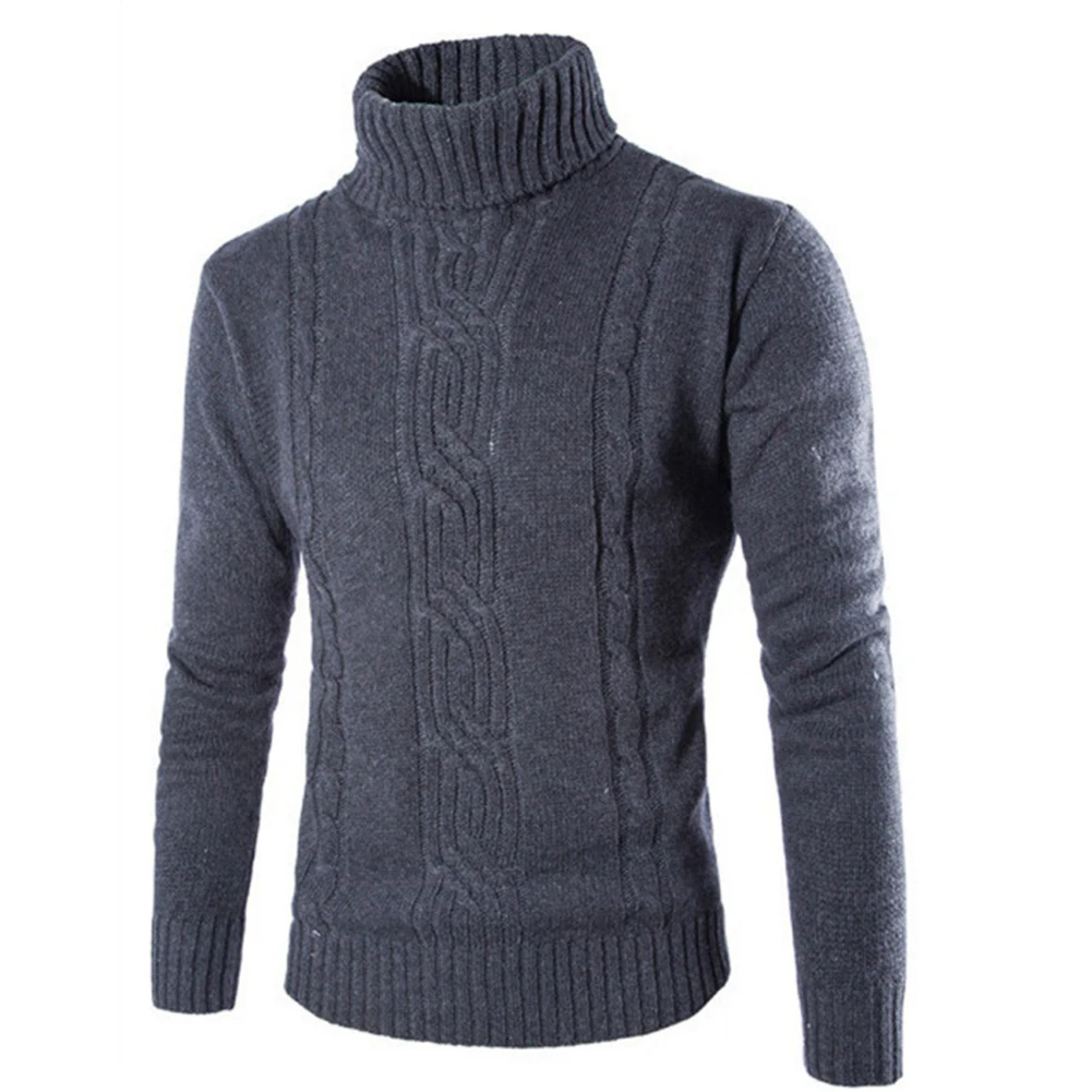 Comfy Fashion Hot Daily Holiday Vacation Sweater Knit Top Turtleneck Long Sleeve Men Slight Stretch Solid Color