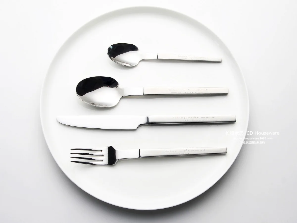 Description Picture 2 of item4pcs 304 Stainless Steel Dinnerware Cutlery Set Western Tableware Steak Knife Fork Tea Spoon Kitchen Flatware Dishwasher Safe