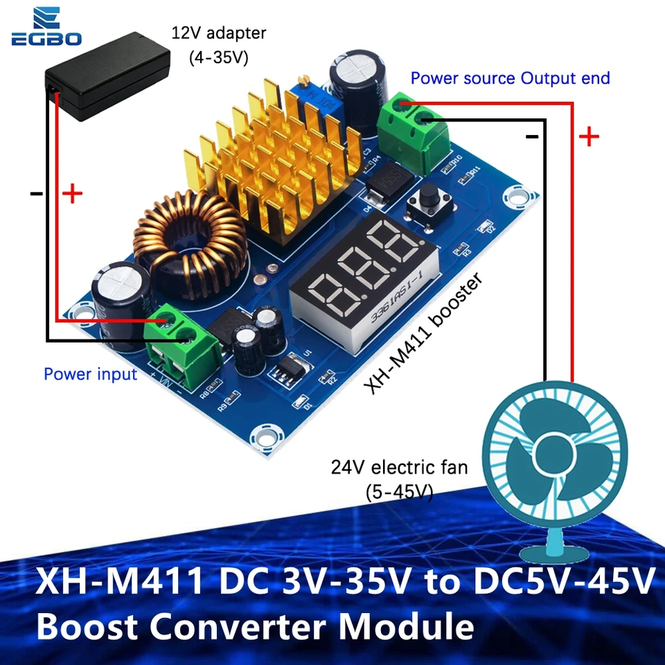 Convertitore DC Boost XH-M411 - 3-35V A 5-45V, Display Digitale, Regolabile, 100W Max - Foto 4