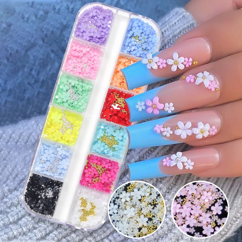 3D Flowers for Nail Art Charms,FUYIOCN 6 Colors 3D Acrylic Flower Nail Art  Rhinestones White Pink Mixed Cherry Blossom Spring Acrylic Nail Supplies  with Pearls Manicure for DIY Nail Decorations : Amazon.in: