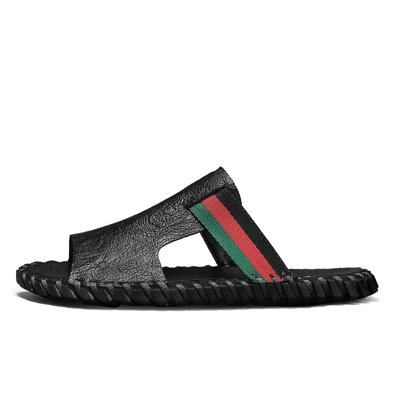 

New Leather Summer Slippers Men Outdoor Breathable Fashion Brand Beach Shoes Flip Flops Indoor Slides Man Flat Sandals