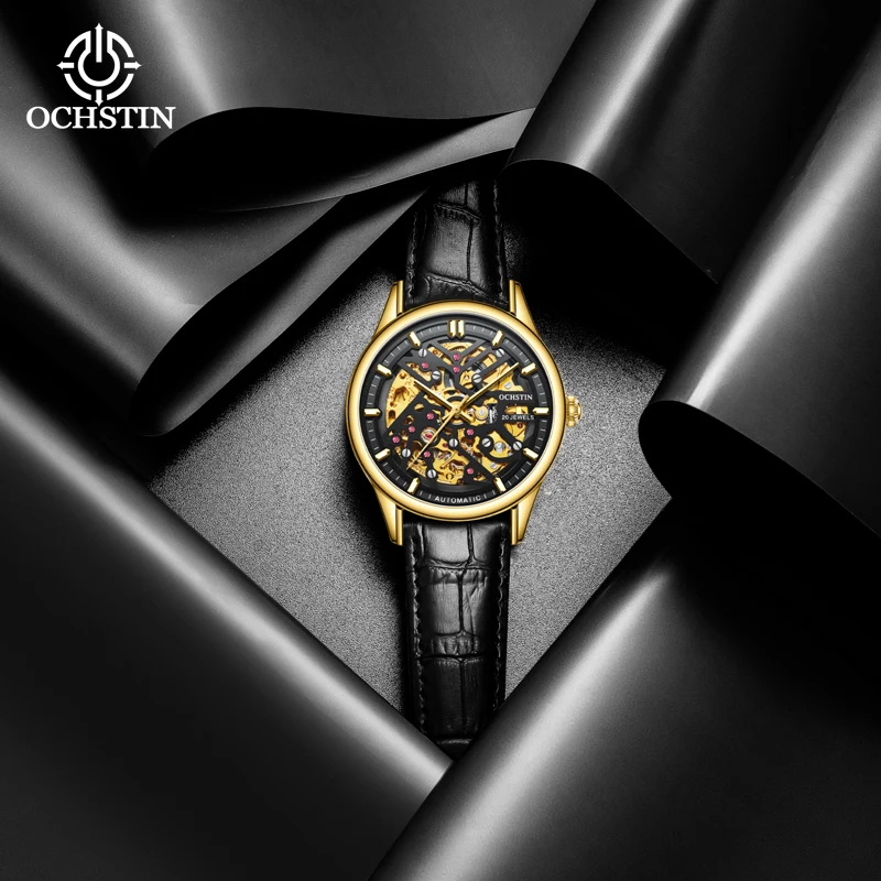 OCHSTIN 2023 Newest Stainless Steel Waterproof Mens Skeletonized Watch Top Brand Luxury Transparent Mechanical Sports