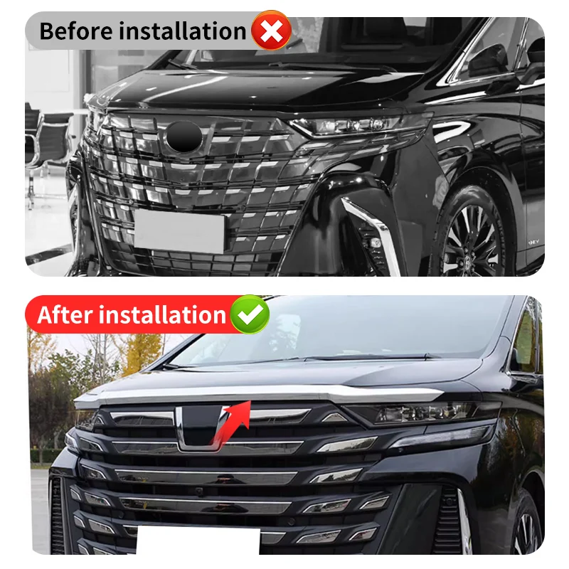 For 2023-2026 Toyota Alphard Vellfire 40 Series Hood Chrome Trim