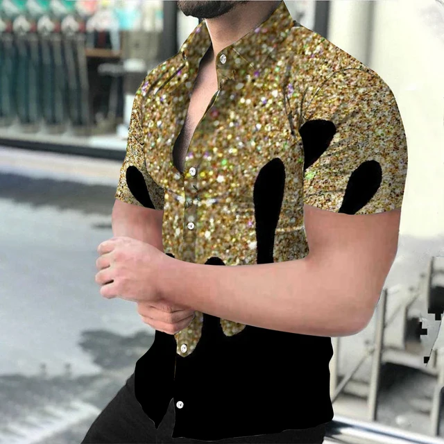 Summer Fashion Men's Social shirts Turn-down Collar Buttoned Shirt Casual Starry Sky Print Short Sleeve Tops Mens Clothing S-4XL DX-1433