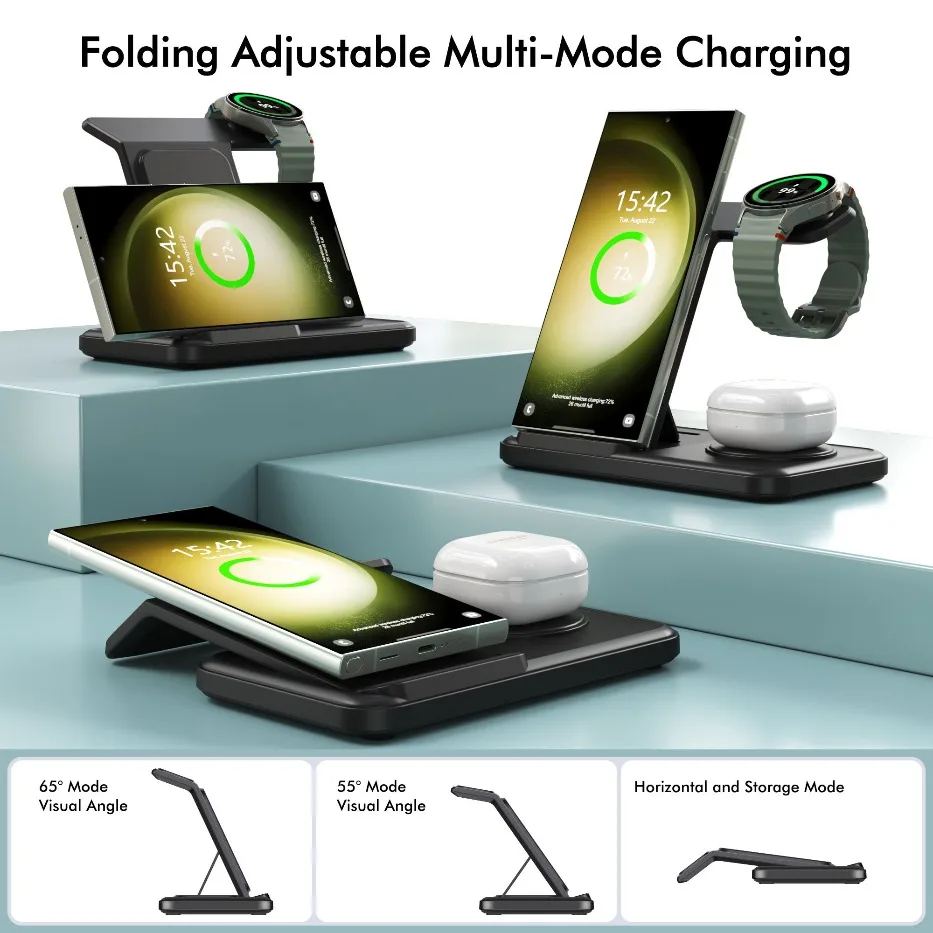 รูปสินค้า แท่นชาร์จไร้สายพับได้ 3 in 1 สำหรับ Samsung