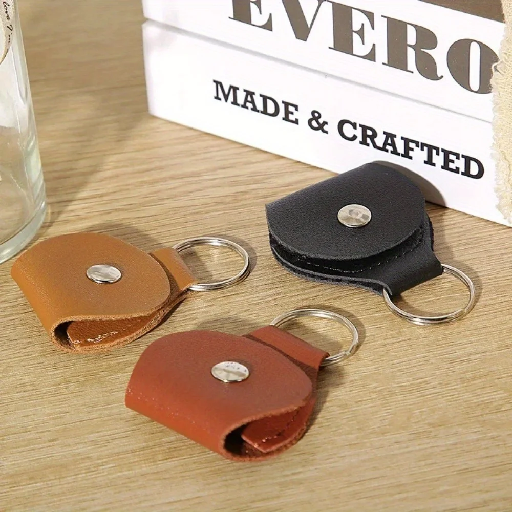 1Set Guitar Picks Keychain Holder Leather Plectrum Storage Pouch Bag Keyring Case for Electric Guitar Bass Ukulele