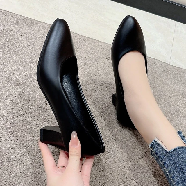 Women Leather Mid Heel Pumps 2023 New High Quality Shoes Classic Black High Heels  Shoes for Office Ladies Shoes Womens Shoes - AliExpress