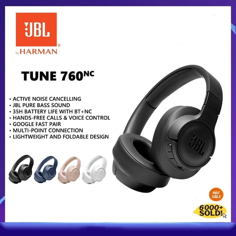 JBL-auriculares inalámbricos Tune 760NC, dispositivo de audio por encima de la oreja, T760 NC/Tune760NC, con Bluetooth y ANC