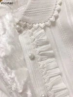 Japanese Sweet Lolita Blouses Women Vintage Victorian Elegant Lace Ruffles Turn Down Collar Loose Shirt Tops Female Clothing 4