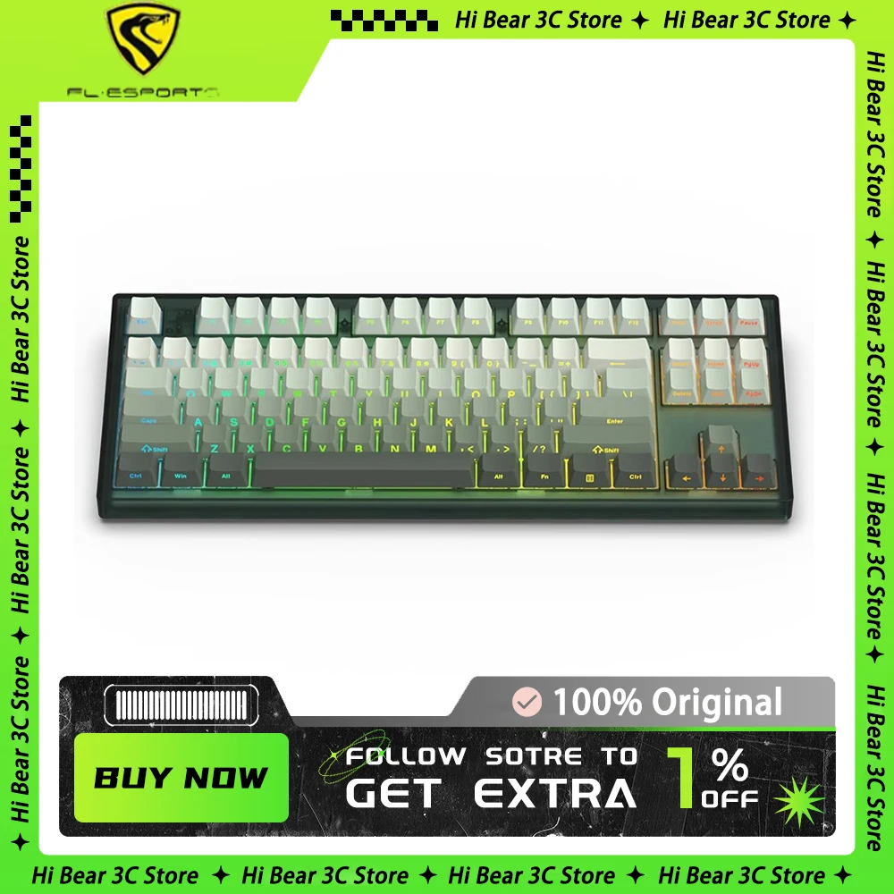 

FL·ESPORTS MK870 Mechanical Keyboard Three Mode Bluetooth Wireless Keyboard Customize Hot Swap RGB Office PC Gamer Accessories