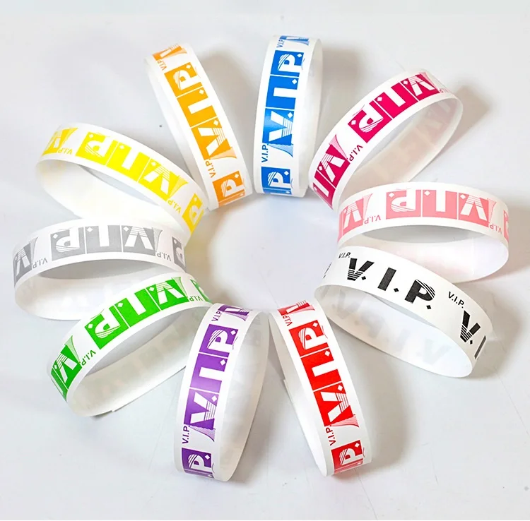 100pcs Party Paper Bracelet Synthetic Paper Plastic Wristbands Sticky Wristband Print VIP Pattern Paper Card Party Wristbands