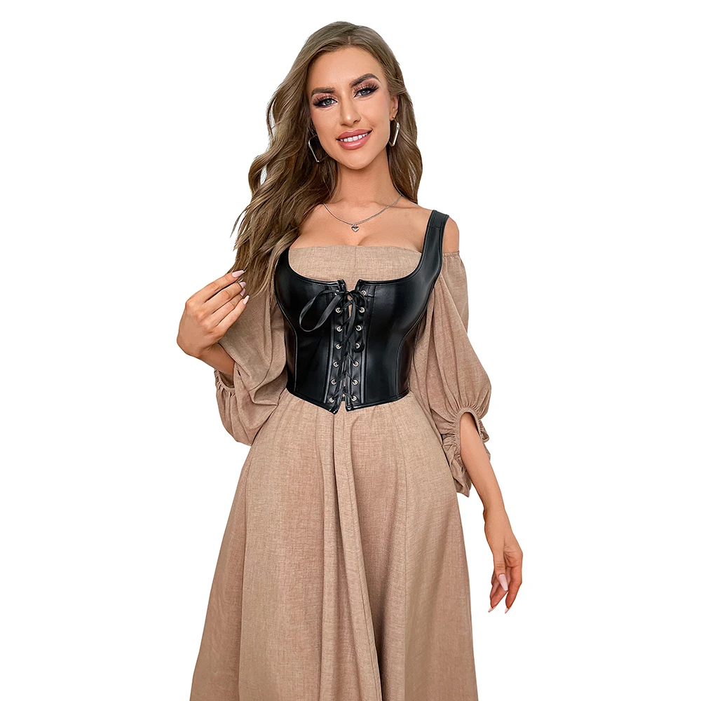 Corset Bustier Top Leather Tank Crop Top Women Summer Lace-Up Vest Camisole Club Wear Sleeveless