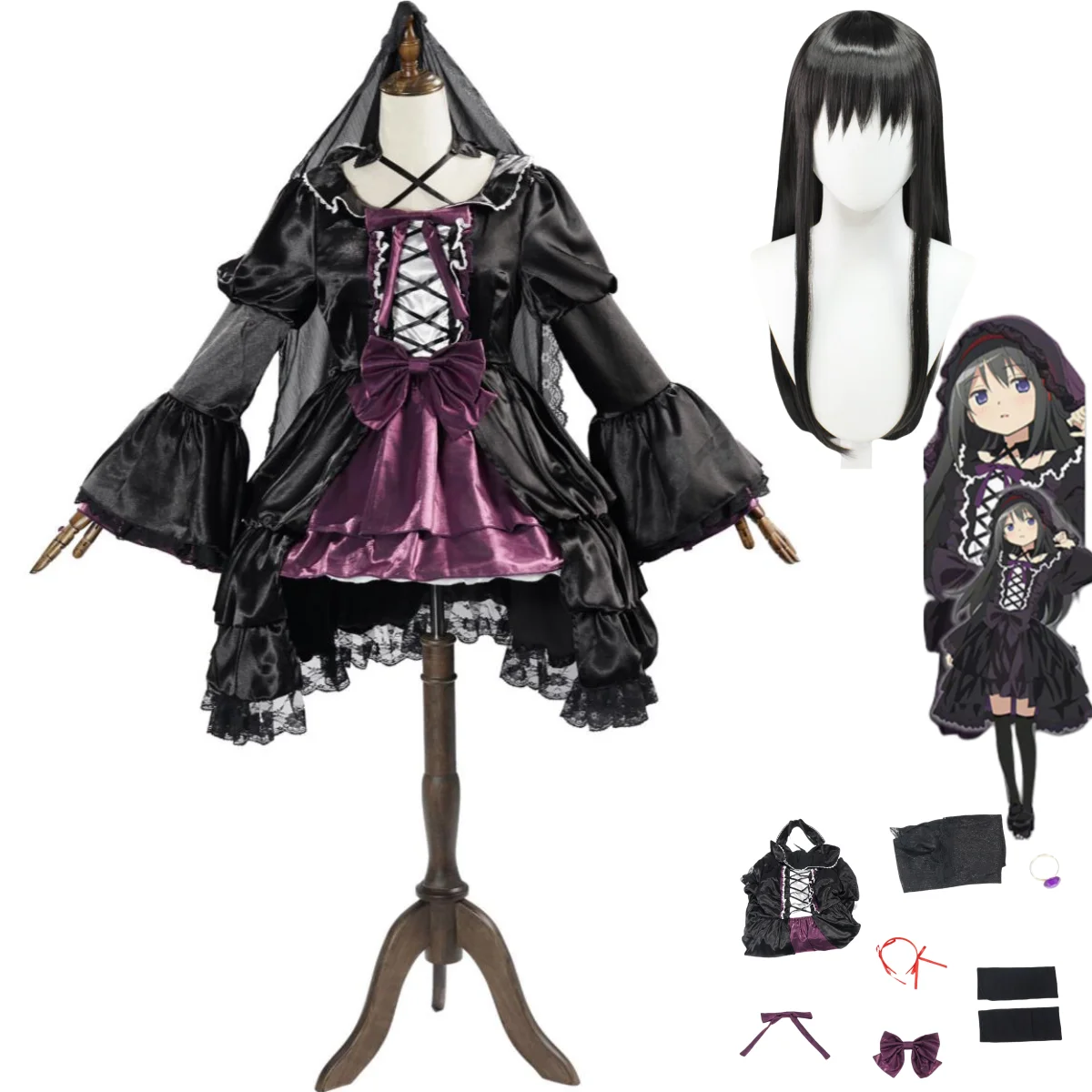 

Костюм для косплея аниме Puella Magi Madoka Magica Akemi Homura парик вечернее платье юбка принцессы женский сексуальный костюм на Хэллоуин в стиле "Лолита"