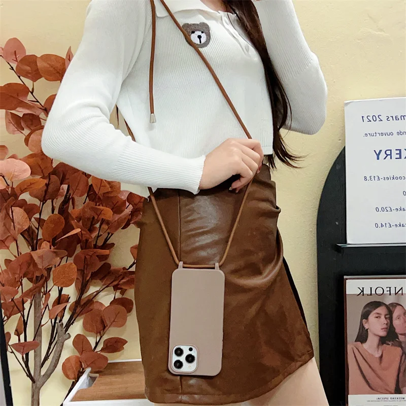 Liquid Silicone Crossbody Lanyard Phone Case with Hang Strap Rope Cover